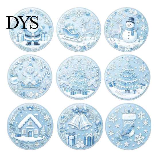Kitchen Dining Table Accessories 9Pcs Christmas Wooden Coasters Set, Heat Resistant Cup Mats, Waterproof Pads for Round Protection Mats Home