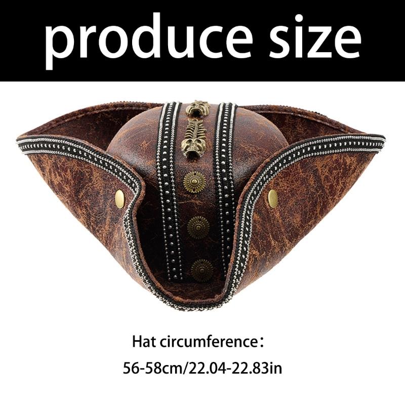 Brauner PU-Leder-Piratenhut für Damen und Herren Dreispitz-Piratenhut für LARP Cosplays Kostümzubehör