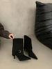 Vintage Suede Pointed Belt Buckle High-heeled Short Boots Women's Boots Autumn and Winter Thin-heeled Trouser Boots Medium Boots