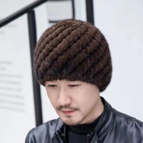 Winter Men Outdoor Keep Warm Genuine Mink Fur Hat Natural Knitted Mink Fur Hats Male Elasticity Thick Real Mink Fur Caps