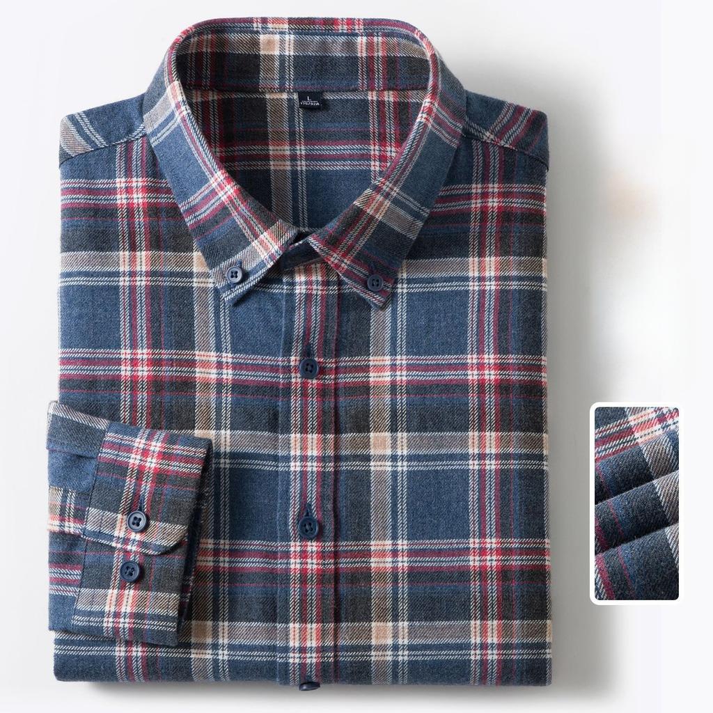 Hight quality 100%cotton brushed long sleeve shirts for men slim fit casual plain shirt soft plaid designer vintage clothes