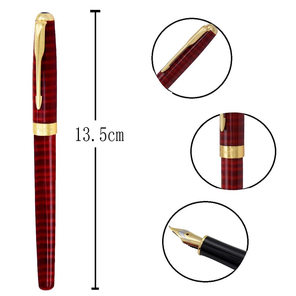 Gullor Calligraphy and Art Fountain Pen 388 Black with Red Grain and Golden Medium Nib