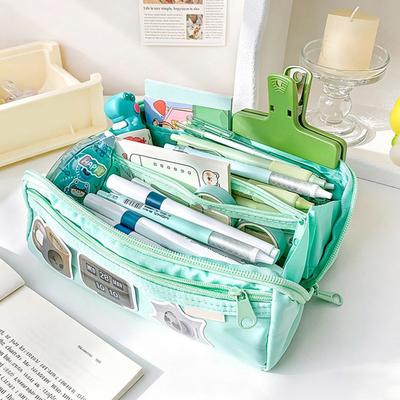 Trousse à Crayons Imperméable Grande Capacité Pochette à Crayons Sac à Fournitures en Toile Multi-Compartiments Fermeture Éclair Organiseur pour Étudiants Filles