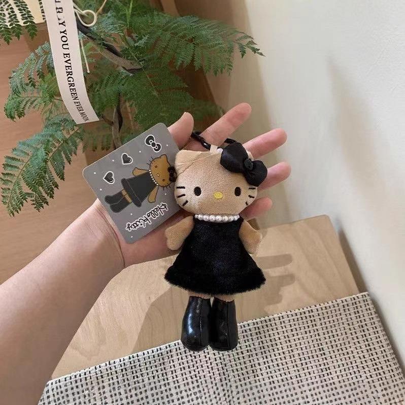 New Hello Kitty Girl Heart Shaped Black Cute Plush Long Legs KT Cat Keychain Women's Handbag Plush Decoration Girl Birthday Gift