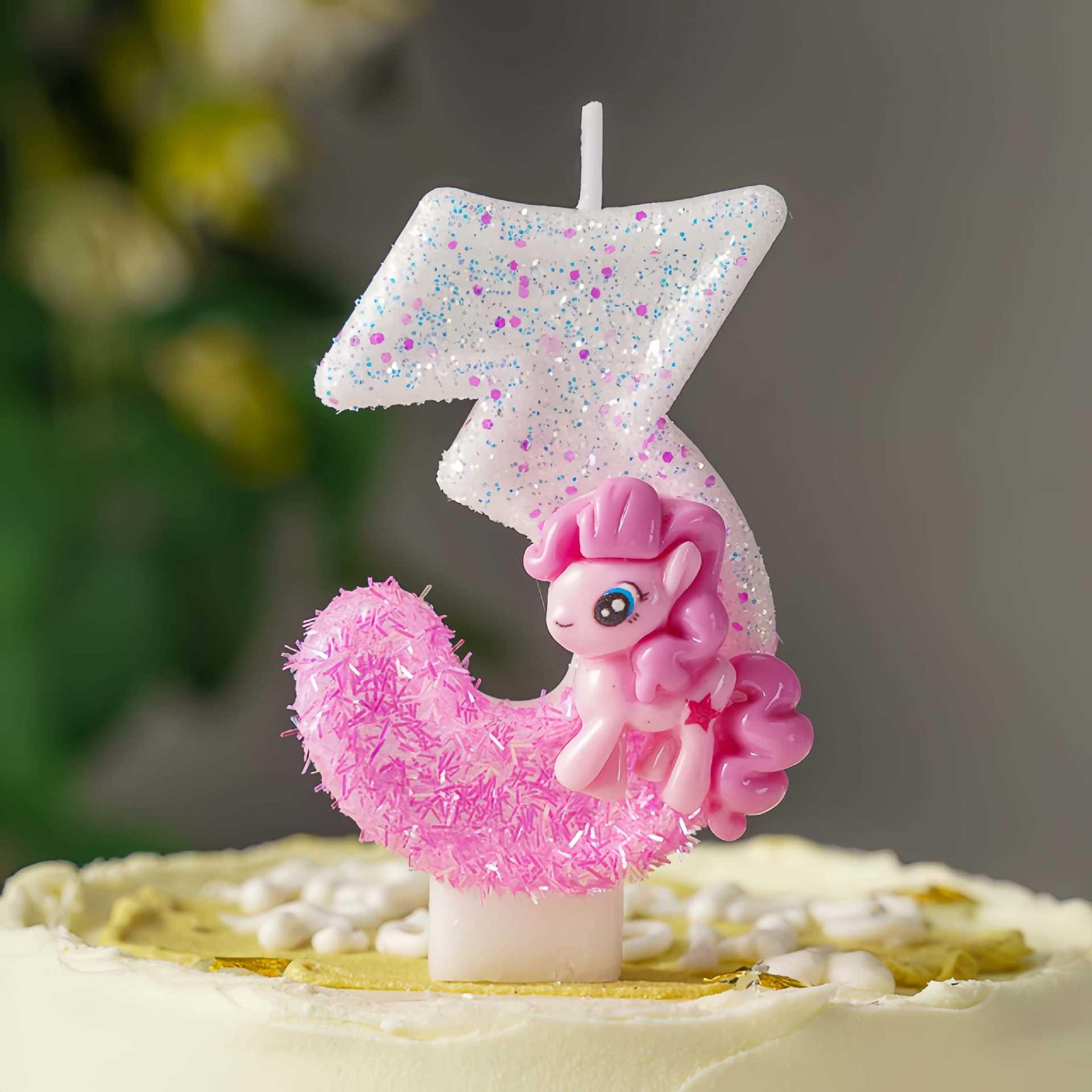 Pink Cartoon Pony Birthday Cake Number Candles Party Decorations