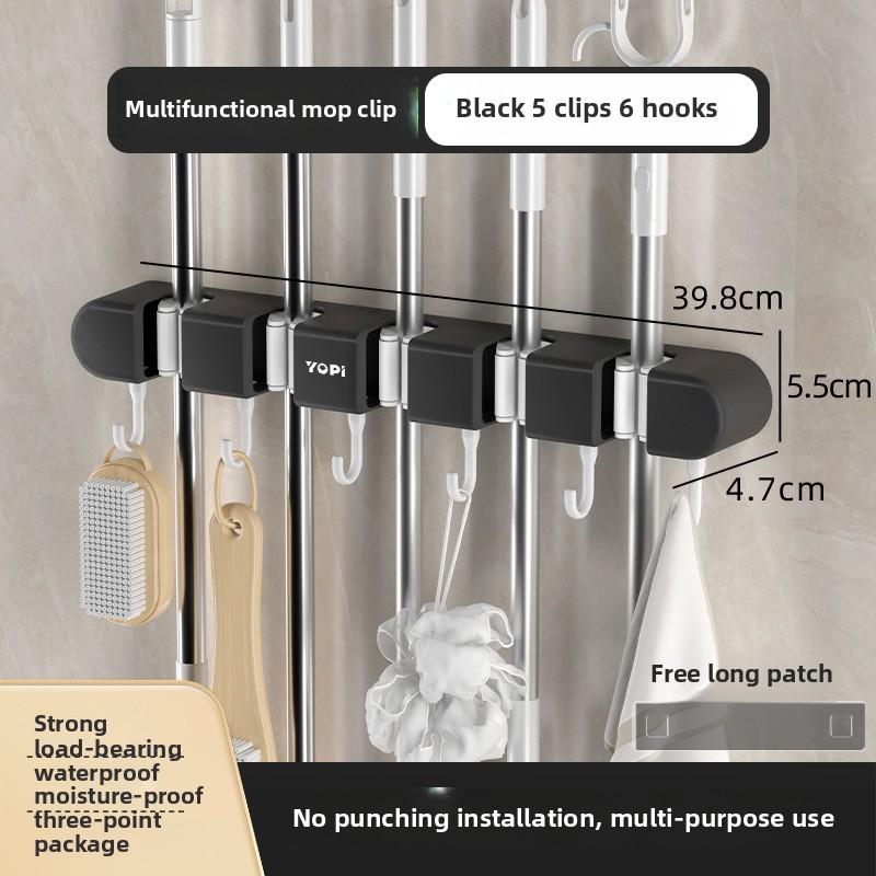 

Органайзер для швабры и метлы, держатель для швабры, настенный держатель для швабры, прочный держатель для швабры с 3/4/5/6 крючками, органайзеры для подвешивания метлы 5 clips 6 hooks чёрный