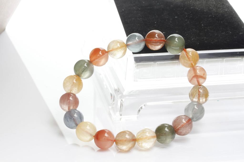 KOUOKU Old Multicolor Rutilated Quartz Bracelet 10mm Power Stone Money Luck Good Luck Brazilian Natural Stone Prayer Beads Rutilated Quartz [K