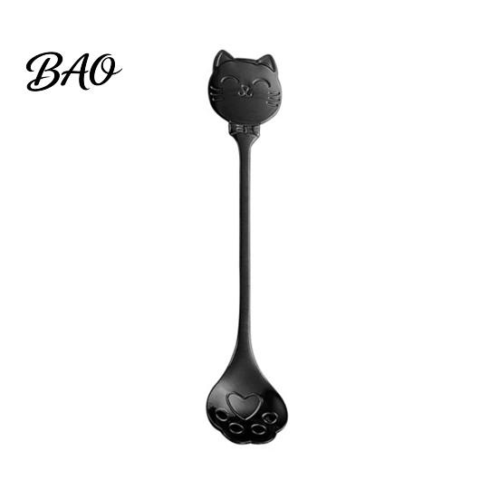 Cat Shaped Handle Spoon Coffee Spoon, Stainless Steel Paw Claw Teaspoon, Embossed Design Multi-Color Electroplated Stirring for Ice Cream Yogurt