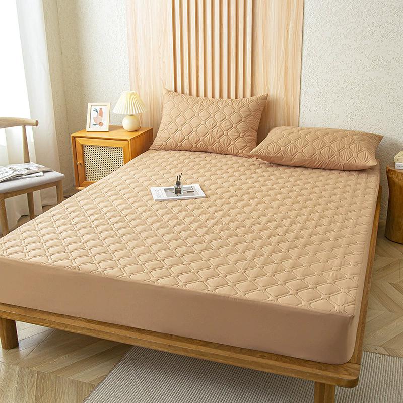 Waterproof Fitted Bed Sheet with 360 Elastic Band Quilted Mattress Protector Cover for Single Double King Queen Size Bedsheet