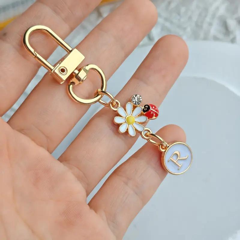Ladybug A-Z Alphabet Pendants Keyring Initials 26 Letters Keychains Handbag Ornaments Diy Girls Kids Jewelry Gifts