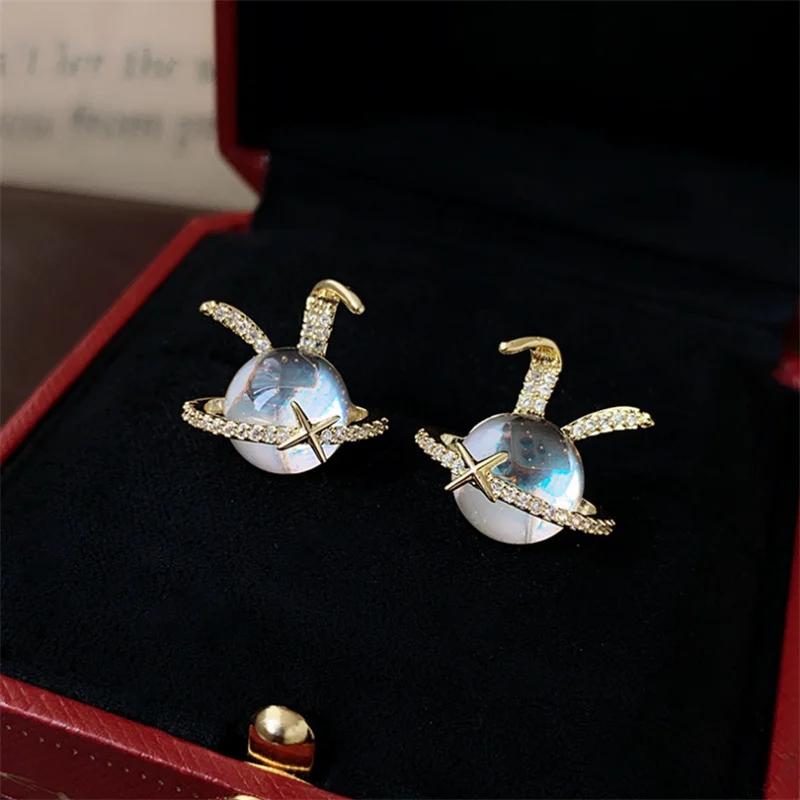 

Full Crystal Rabbit Stud Earring for Women Female Sweet Zircon Personality Wedding Christmas Gift
