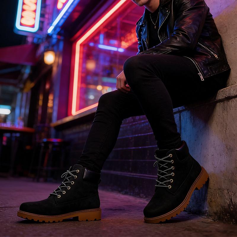 Men's Classic British Style Ankle Boots Non-Slip Rubber Sole Casual Work Boots Brand Male Footwear Blue Black Plus Size 45