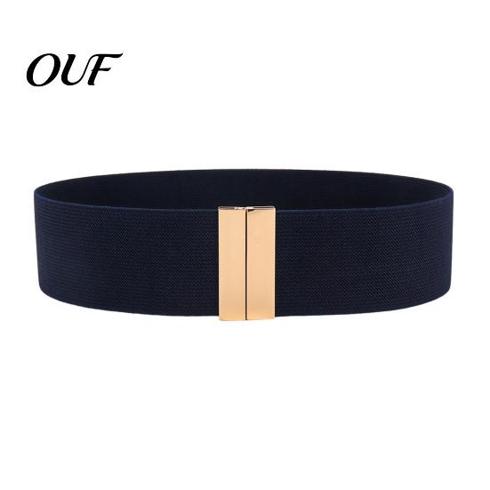 Fashion Metal Buckle Belt Wide Elastic Waist Belt, Adjustable Stretchy with Slimming Shapewear Square Buckle, Stylish Waistband for Dresses And Jeans