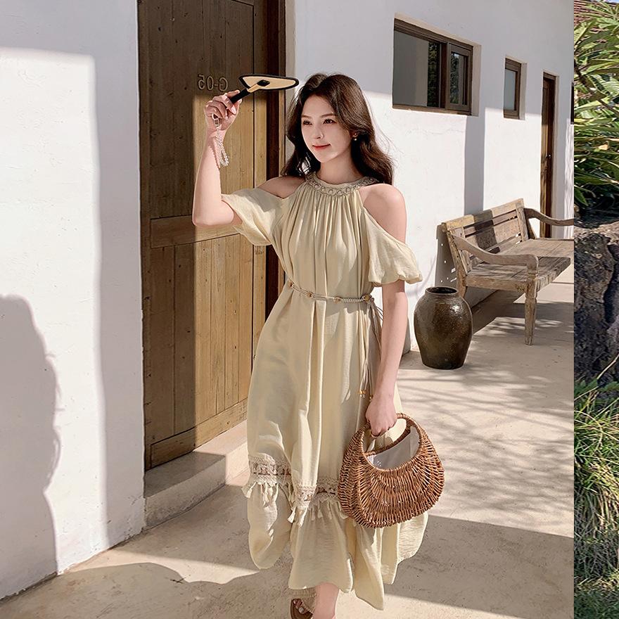 Romantic Neck Off-the-shoulder Dress Women's Summer New Elegant Temperament Atmosphere Long Dress