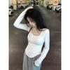 White Long-sleeved T-shirt for Women Early Autumn New Design Irregular Inner Top Solid Color Short Base Shirt