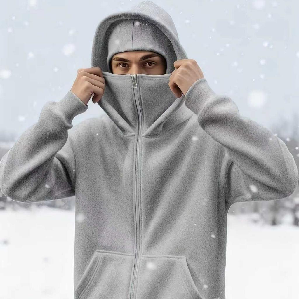 Zipper hooded sweater men's high-end trend fleece jacket masked men's and women's couples top