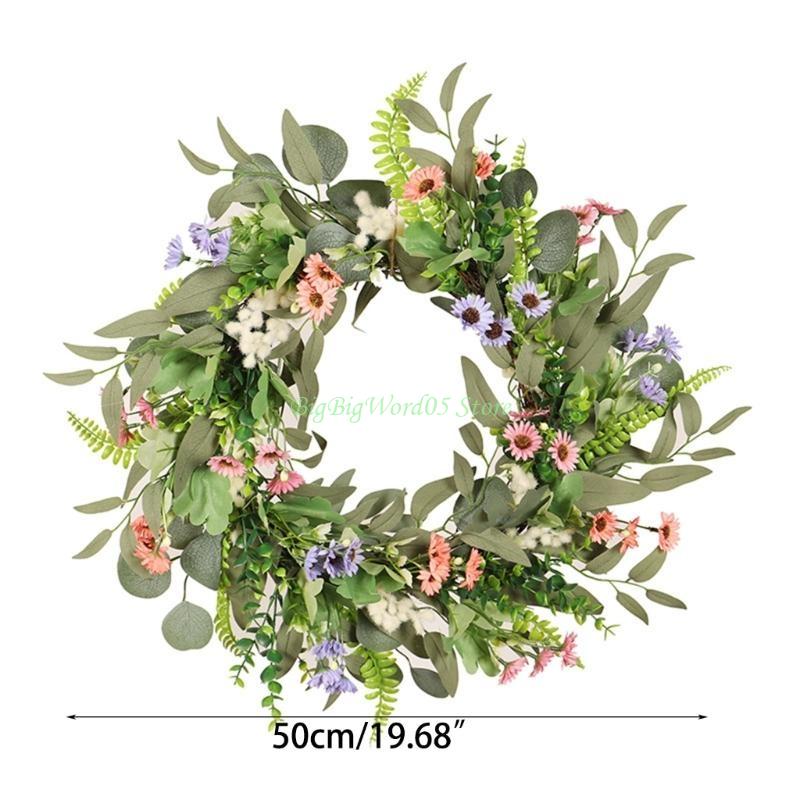 24TE Spring Wreath 20" Artificial Floral Wreath Colorful Flower Summer Wreath Front Door Wreath for Home Wedding Festival