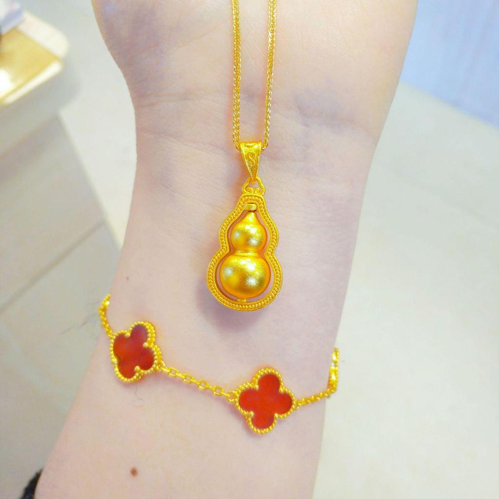 Trendy Internet Celebrity Style Rotating Fu Lu Gourd Charm Gold Necklace for Women