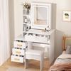 Makeup Mirror Desk Vanity with Sliding and Lights, Bedroom Dressing Table, Lighted Table Drawers & Shelves, Hidden Storage Space Dresser