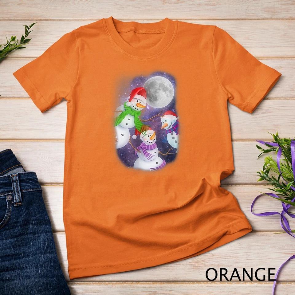 Three Moon Snowman T-Shirt - Snowflakes Snow Christmas Tee Unisex T-shirt 8 3XL