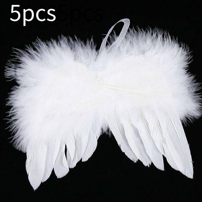 5pcs Angel Wings Christmas Feather Baubles Tree Hanging Ornament Diy Decor Craft