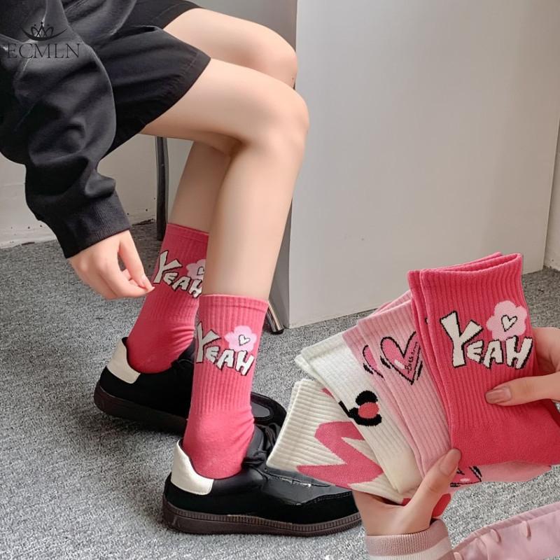 Women's Pink Heart-shaped Socks Autumn and Winter Cute Trendy Sports Socks for Girls