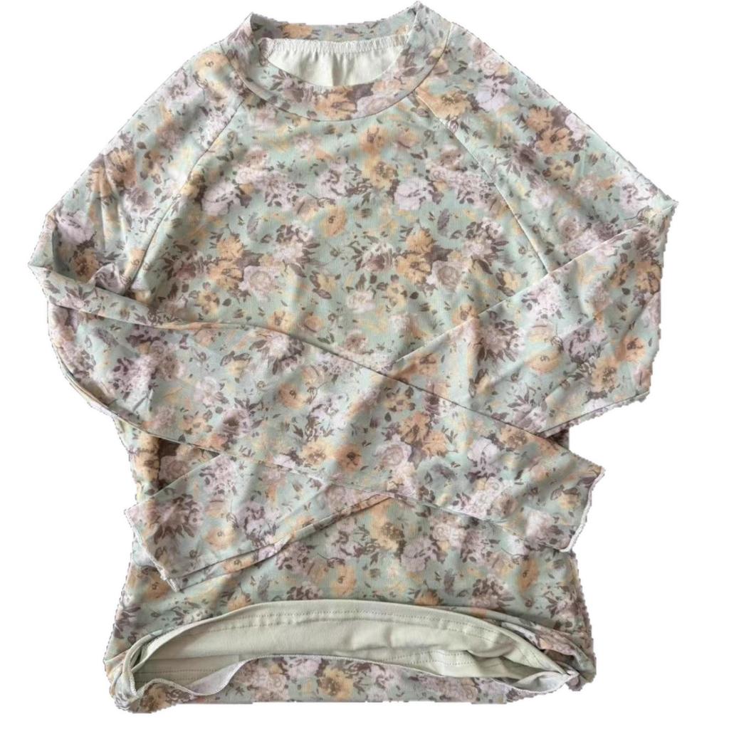 Women's Sexy Mesh Printed Top Half High Neck Long Sleeved T-shirts