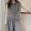 Round Neck Single Breasted Sleeveless Knit Vest Women Spring Autumn Korean Style Chic Grey Waistcoat Outerwear
