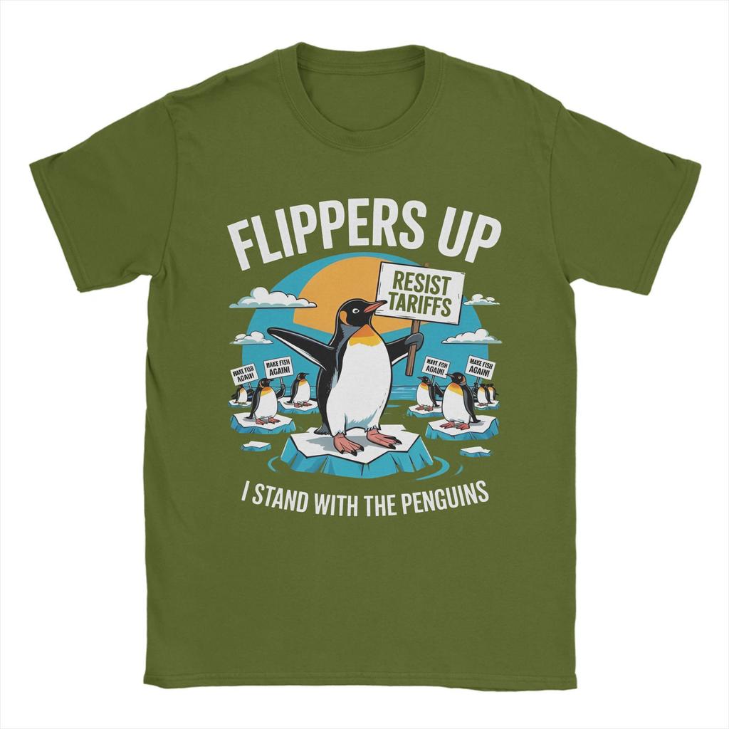 Grappige Resist Pinguïns Protest tegen Tarieven Heren T-shirts Vleugels Omhoog Uniek T-shirt Ronde Hals T-shirt 100% Katoen 6XL Top