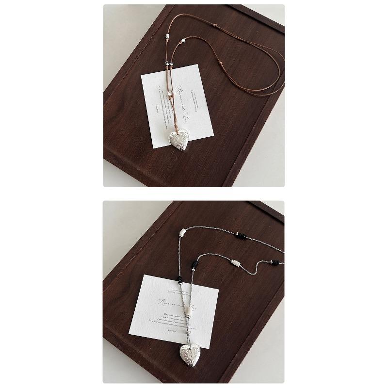 Korean Ins Style Simple Long Adjustable Beaded Heart Pendant Necklace For Women