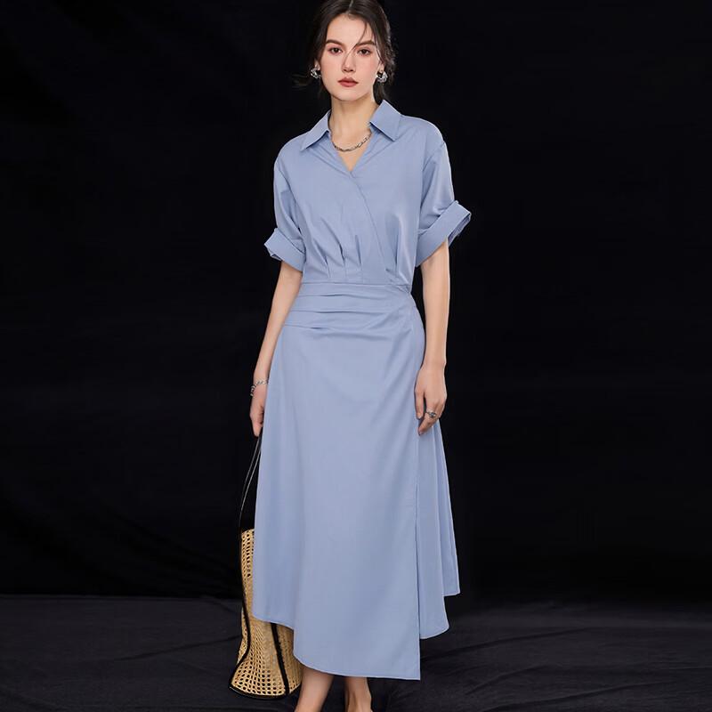 Women's Vertical Stripe Lapel Shirt Dress