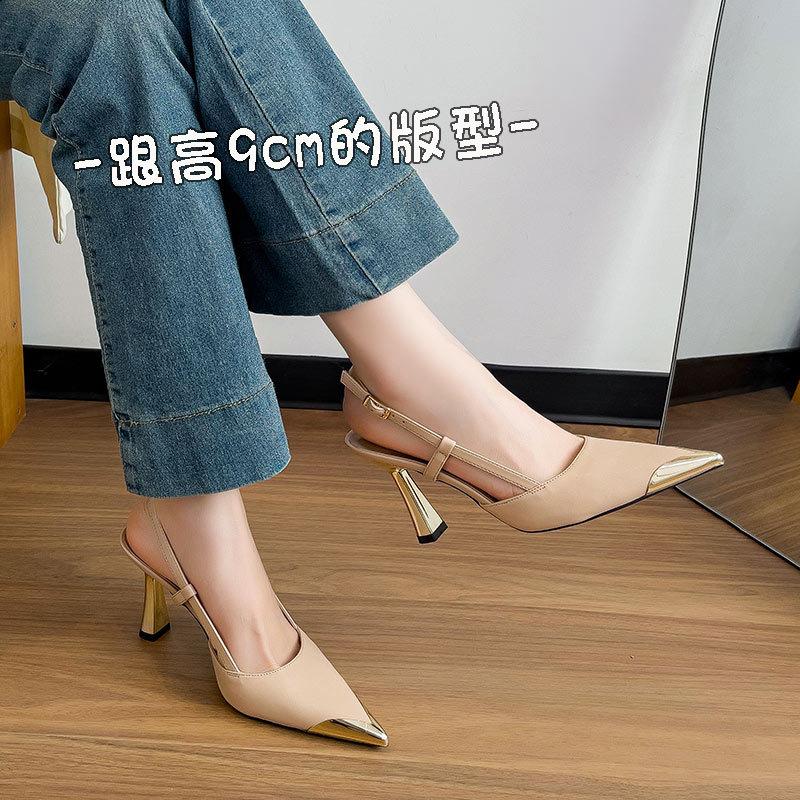 French Bag Head Sandals One-word Buckle with Large Size High Heels Women's Stiletto 2025 New Summer Pointed Empty Shoes