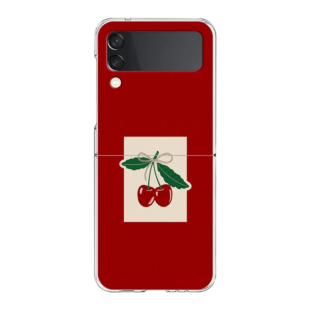 Transparent Phone Case For Samsung Galaxy Z Flip 3 4 5 6 7 Hard Folding PC Z Flip3 Flip4 Cover Red Cherry