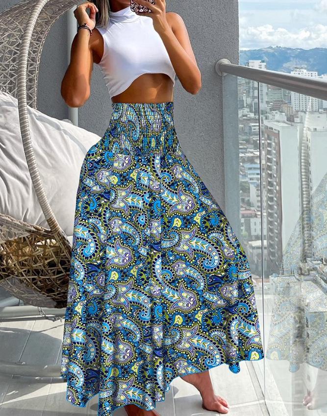 2024 Retro Floral Print Waist-Cinching Wide-Leg Pants for European and American Women