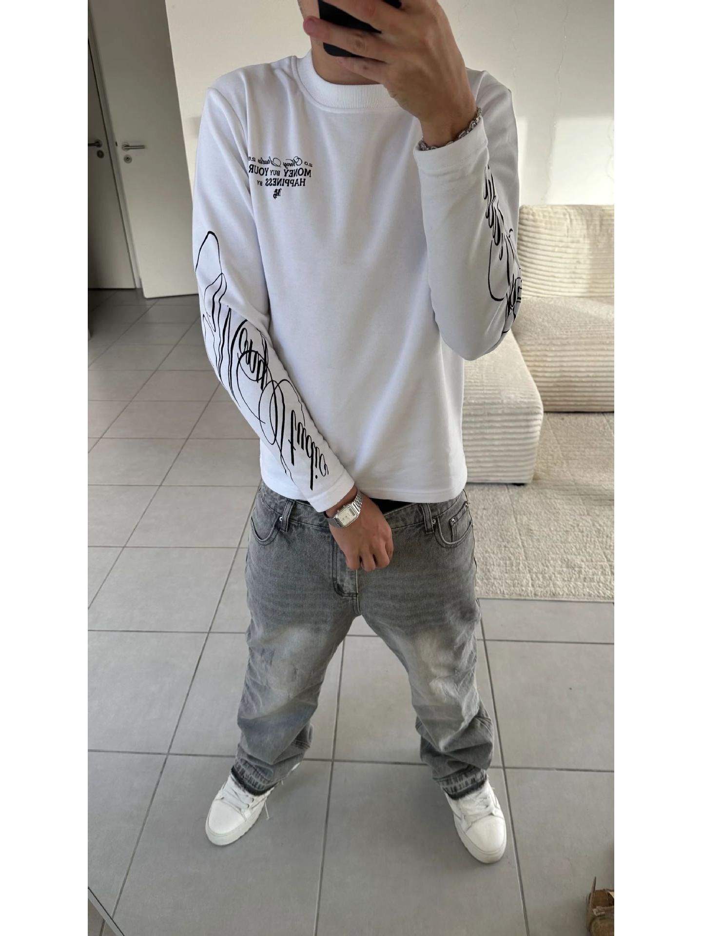 

Men s American Style Embroidered Jacquard Sweater - Round Neck, Loose Knit, Autumn/Winter Fashion XL