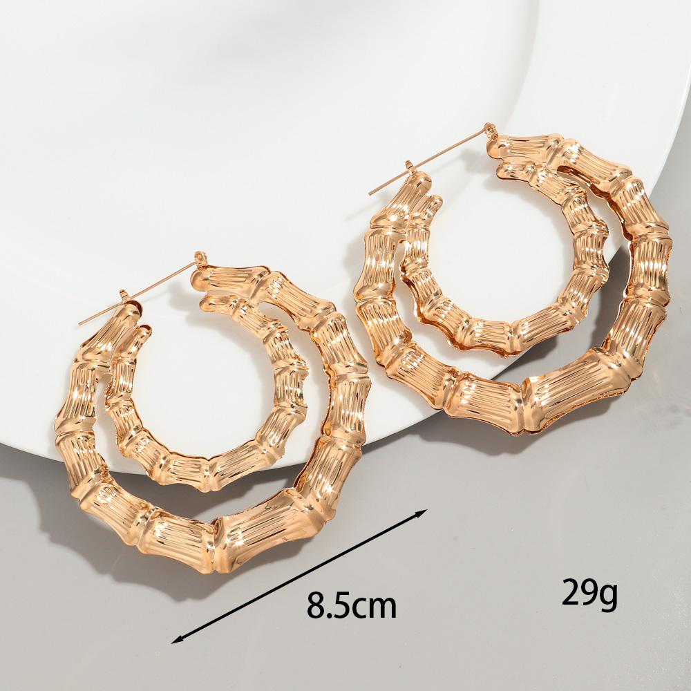 HipHop Gold Sliver Color Bamboo Round Hoop Earrings for Women Statement Big Circle Heart Star Geometric Earings Party Jewelry