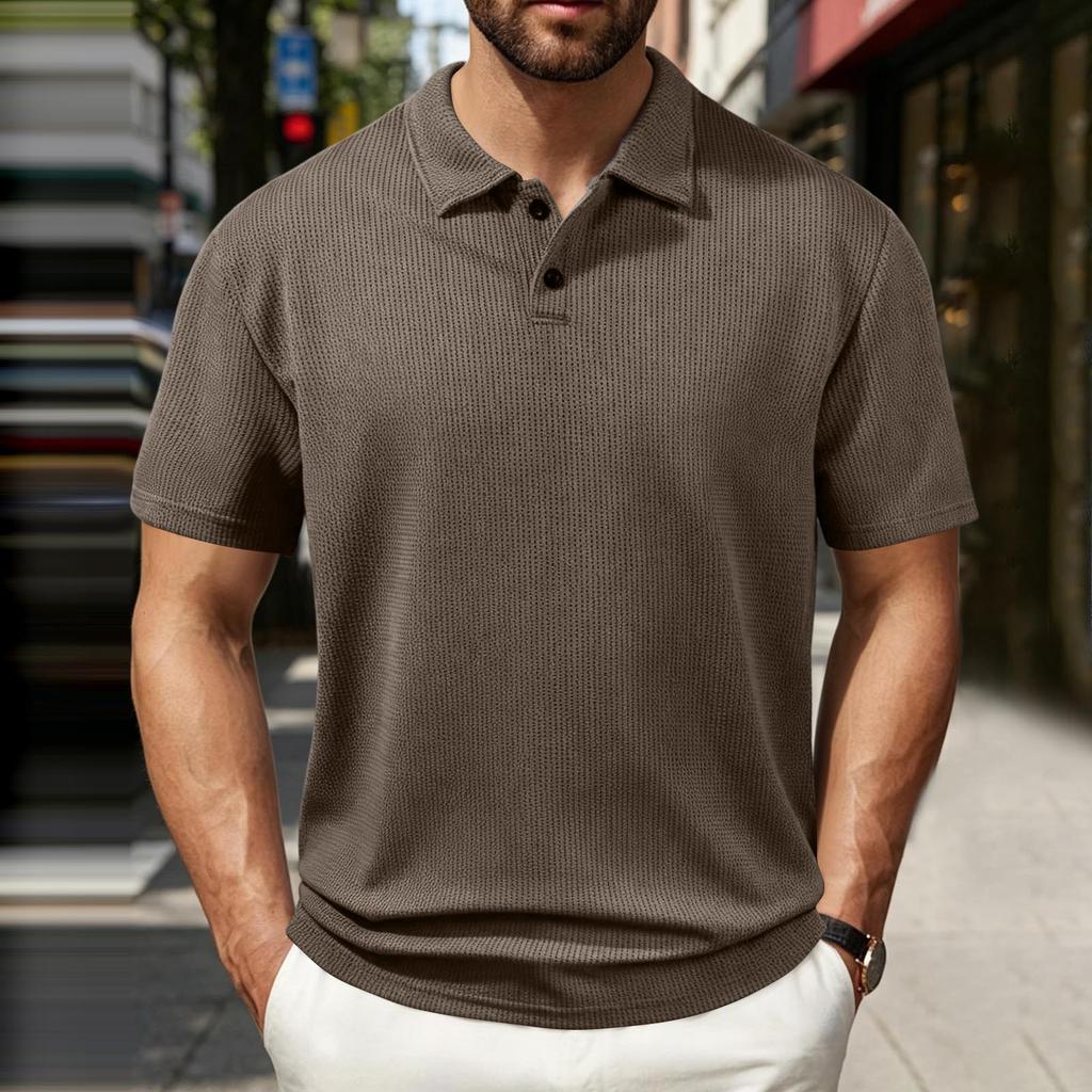 Men's Casual Polo Shirt Short Sleeve Striped Collar European Fit Lightweight Breathable Summer Top