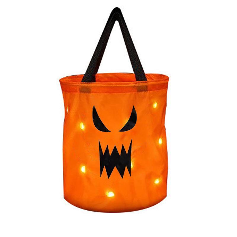 Torba Tote z Dynią na Halloween, Podświetlana Rączka LED, Wielokrotnego Użytku Torba na Cukierki na Trick or Treat dla Dzieci, Dekoracja na Imprezę, Prezent