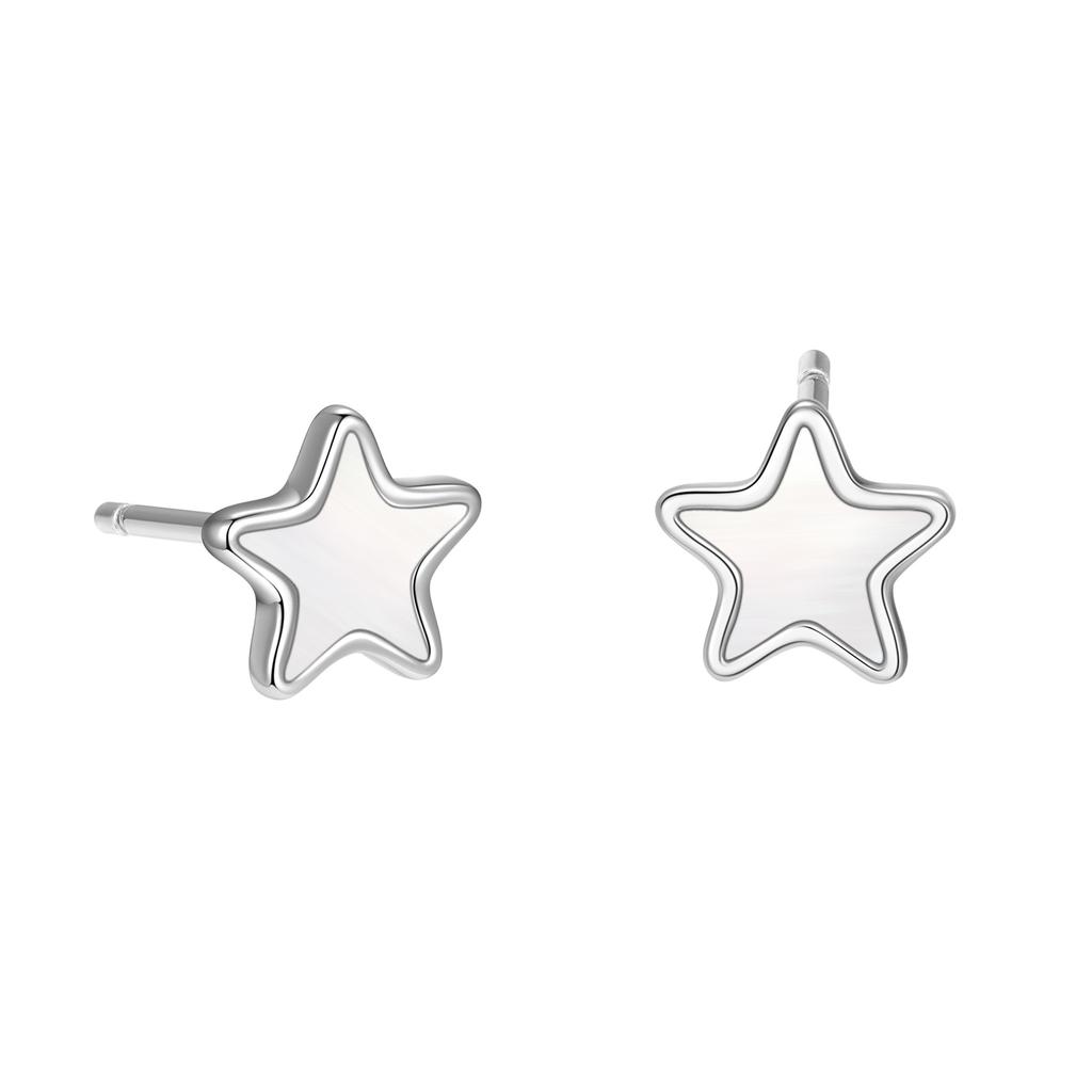 925 Sterling Silver Simple White Shell Star Stud Earrings for Women Birthday Party Fashion Fine Jewelry