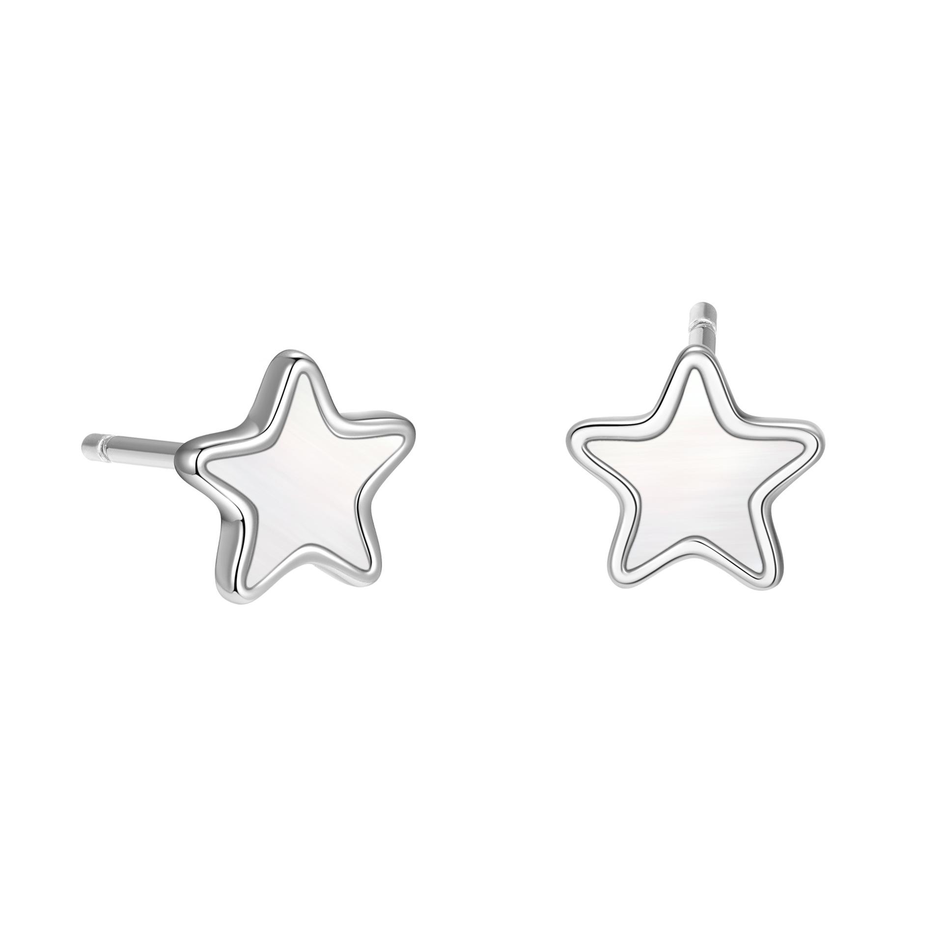 925 Sterling Silver Simple White Shell Star Stud Earrings for Women Birthday Party Fashion Fine Jewelry серебряный