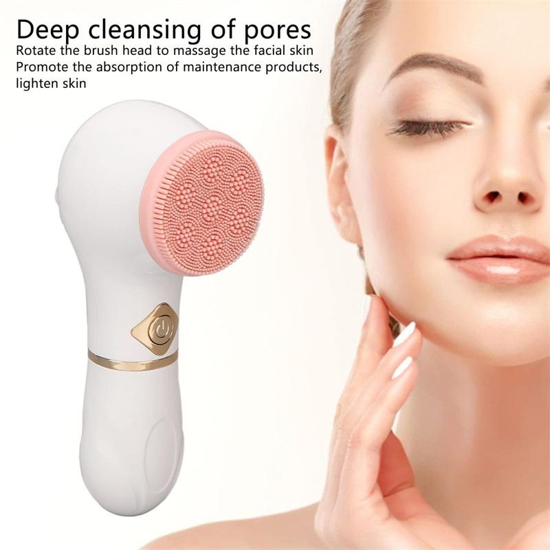 3 In 1 Electric Silicone Facial Brush Cleaner Vibration Rotating Massage Pore Cleansing Instrument Waterproof Beauty Tool