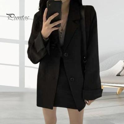 Women Suit Coat Lapel Long Sleeve Single Breasted Suit Jacket Pockets Design Solid Color Loose Fit Business Outwear