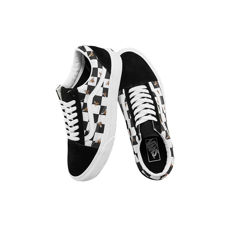 Vans Old Skool Series Bee Print Checkerboard Low Top Skate Shoes Unisex Sneakers Black White VN0A3WKT9EH