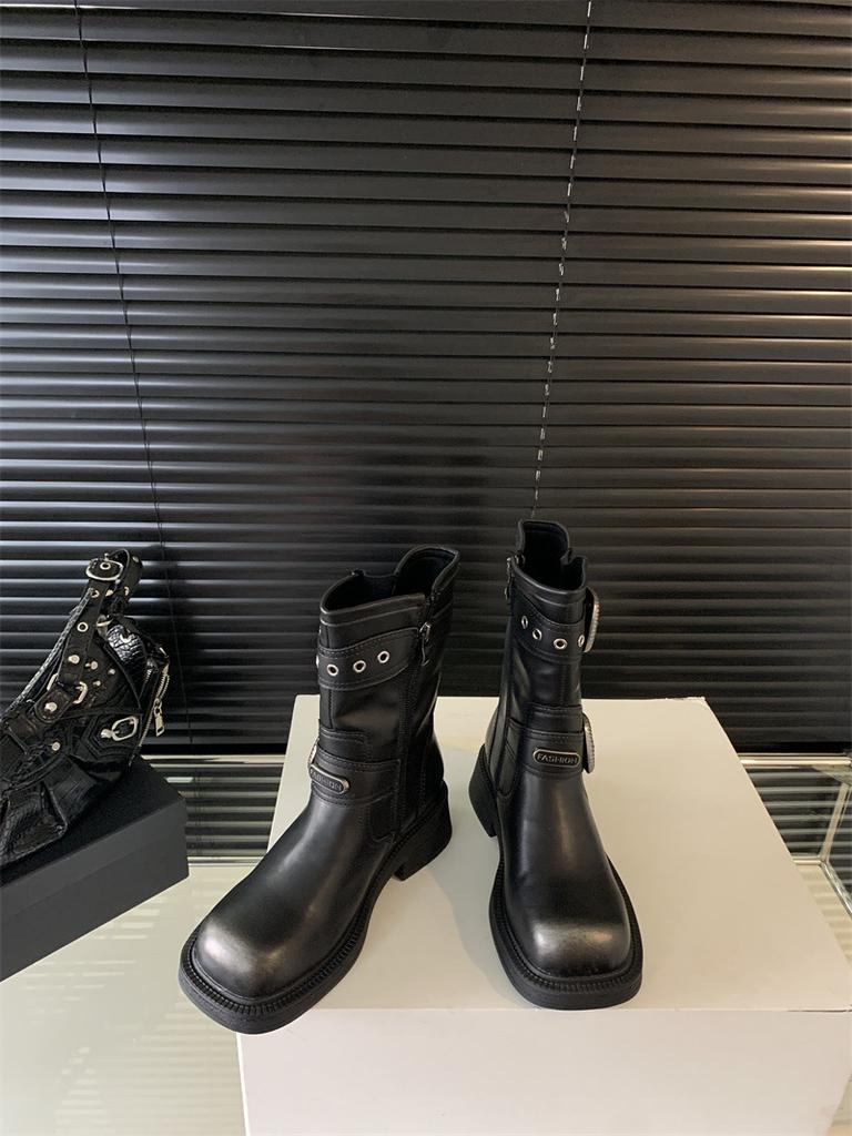 Zhao Zhaoyi's same short boots for women 2025 new cowhide Maillard fashion high-heeled belt buckle knight short boots for women