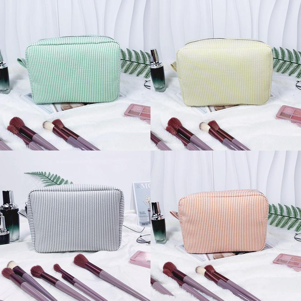 Vintage American Cotton Makeup Bag With Striped Pattern For Travel And Daily Use