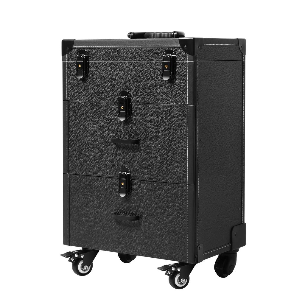 Large Rolling Makeup Case On Wheels, Professional Mobile Organizer Cart with Drawers for Makeup Artists, Cosmetics & Nail Polish