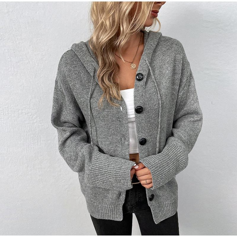 Женский повседневный и модный вязаный кардиган с длинными рукавами и капюшоном — фото 3