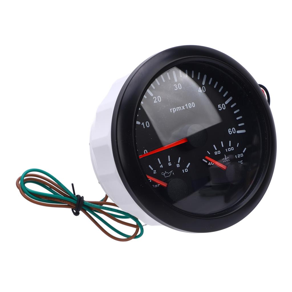 3 In 1 85mm Tachometer 9 to 32V 6000rpm 0 to 10bar Oil Pressure 40 to 120 celsius Water Temp 7 Color Backlight for Car Boat Truck