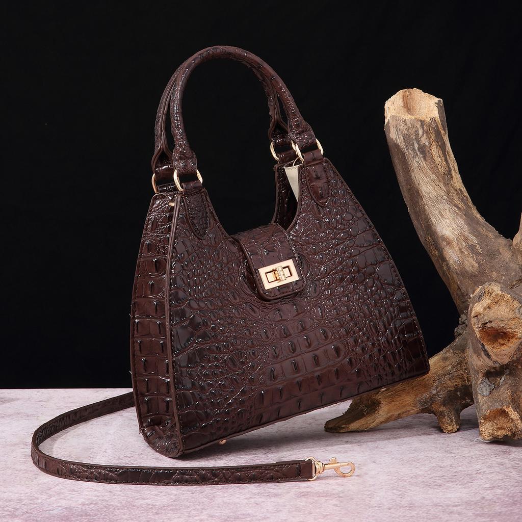 European and American Retro Independent Station Hand-held Armpit Bag French Stick Women's Bag Crocodile Pattern Brahmin