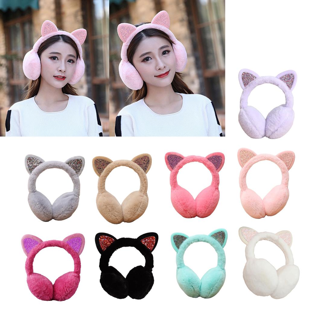 Fashionable Ear Muffs for Women Girl with Cat Ear Folding Comfortable Ear Protectors for Easy Storage Winter Headwear